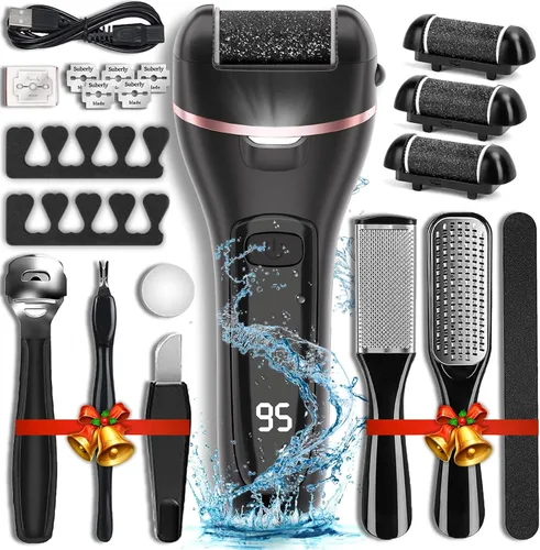 Miniatura 9 de Wea&Hea Removedor de callos eléctrico recargable para pies con 6 cabezales de rodillo, lima de pie de doble velocidad, kit de pedicura impermeable