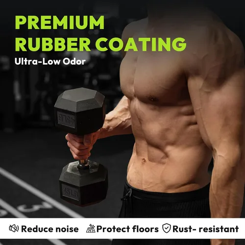 Miniatura 3 de HANDBODE Juego de mancuernas hexagonales de 45 a 640 libras, mancuernas de ejercicio y fitness con revestimiento de goma para gimnasio en casa