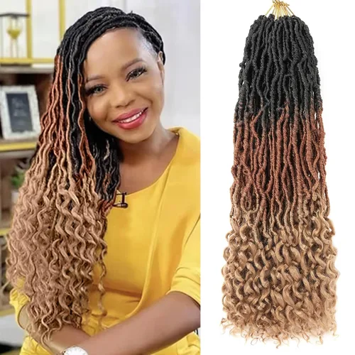 Miniatura 24 de Leeven 7 paquetes de rastas sintéticas con extremos rizados de 18 pulgadas, rastas de diosa preenrolladas para cabello de ganchillo, 84 hebras 1b#