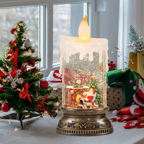 Miniatura 3 de GenSwin Vela de Globo de Nieve de Navidad, Vela Brillante Giratoria con Temporizador, Música y 3 Escenas de Muñeco de Nieve, Linterna