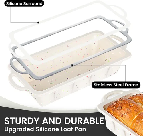 Miniatura 2 de Vinino Molde de silicona para pan con marco reforzado de metal, molde para pan de 9.5 x 5 pulgadas, molde para pan de 1 lb de silicona Crema