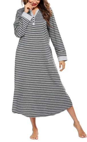 Miniatura 2 de Ekouaer Camisón largo para mujer con cuello en V, ropa de dormir de longitud completa con bolsillos