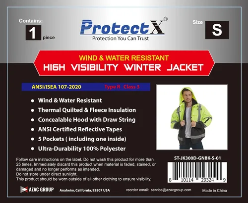 Miniatura 6 de ProtectX Chaqueta de seguridad impermeable de alta visibilidad, Hi Visi Reflectante Invierno Construcción Bomber Chaqueta para hombres y mujeres