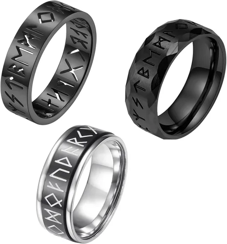 OIDEA Juego de 3 anillos de runa vikingos huecos nórdicos para hombres y mujeres 0.315 pulgadas de acero inoxidable giratorio, anillos para
