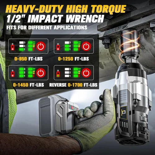 Miniatura 4 de Llave de impacto inalámbrica de 1/2 pulgada compatible con batería Dewalt: Llave de impacto de alto torque de 1700 pies-libras, herramienta