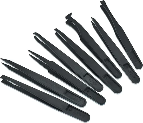 Miniatura 10 de Juego de 8 pinzas de plástico ESD, juego de pinzas de precisión, no magnéticas y antiestáticas, para manualidades, reparación de electrónica, joyas