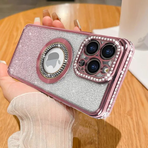 Miniatura 14 de Losin Funda magnética compatible con iPhone 15 Pro Max con purpurina compatible con MagSafe Funda de lujo con diamantes de imitación con logotipo