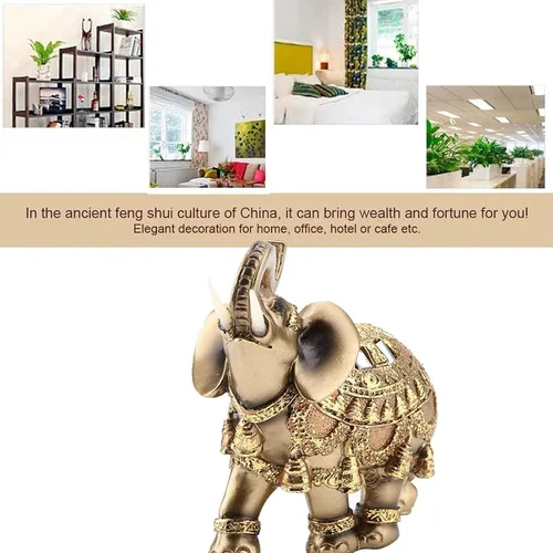 Miniatura 3 de Estatua de elefante de poliresina dorada, escultura, tronco, riqueza, figurita coleccionable, regalo, decoración del hogar, adorno de Feng Shui