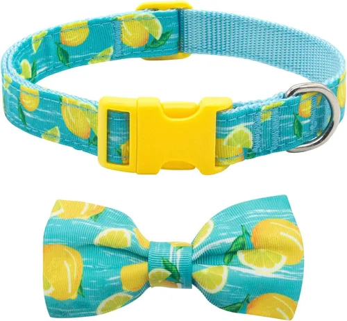 Miniatura 18 de azuza Collar de perro con pajarita, collar de perro suave y cómodo con lazo, patrones divertidos y color brillante para perros pequeños D#Fruta-Piña