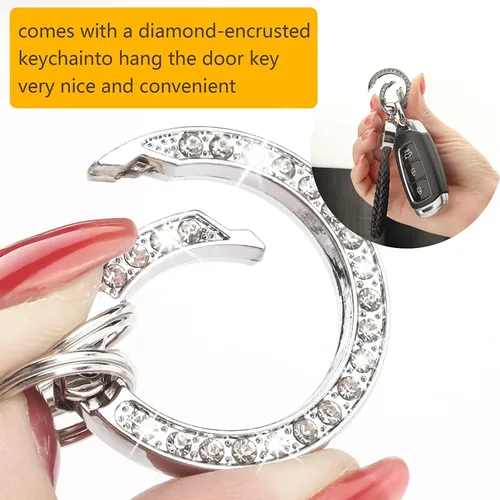Miniatura 4 de Bling - Llavero de cuero de metal para automóvil, soporte universal de cuero con anillo en D giratorio de 360 grados y destornillador (negro)
