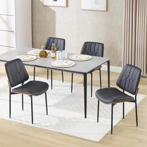 Miniatura 21 de BV - Juego de 2 sillas de comedor, sillas de cocina sin brazos de piel sintética en estilo moderno de nogal, silla auxiliar de madera curvada