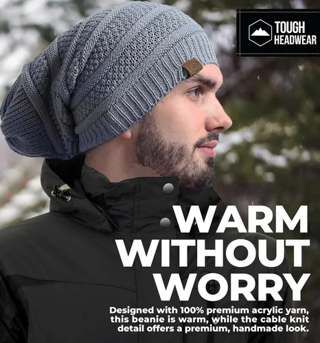 Miniatura 40 de Slouchy Cable tejido Gorro de lana por Tough Headwear – Gorro de lana de gran tamaño Sombreros Gorros Graves Sombreros Para Hombres y Mujeres