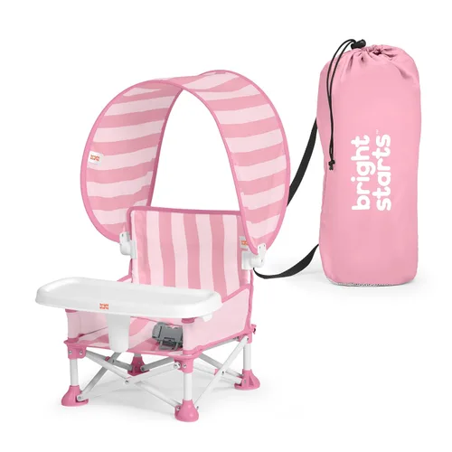 Miniatura 13 de Bright Starts Pop 'N Sit Asiento elevado portátil, para uso en interiores y exteriores, asiento de piso con bandeja de alimentación, gris, de 6