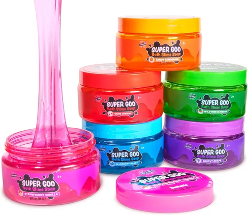 Tub Works® Super Goo Bath Slime™ - Jabón Slime Juguete de Baño para Niños, Paquete de 6 | Jabón Slime Elástico y Suave para Baño de Niños Pequeños |