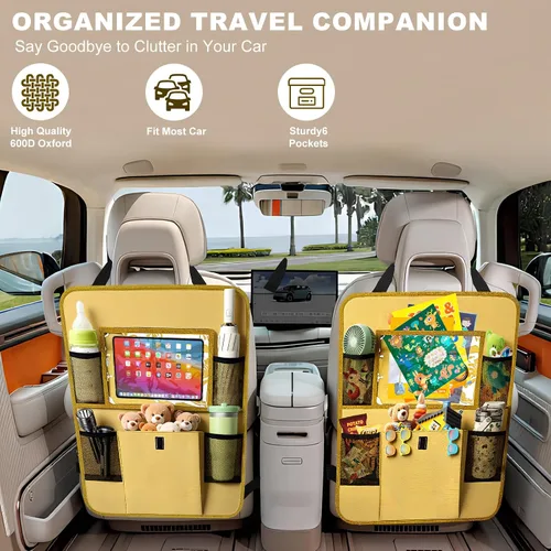 Miniatura 4 de Organizador para el asiento trasero del coche con soporte para tableta, 6 bolsillos de almacenamiento, protectores de respaldo de asiento