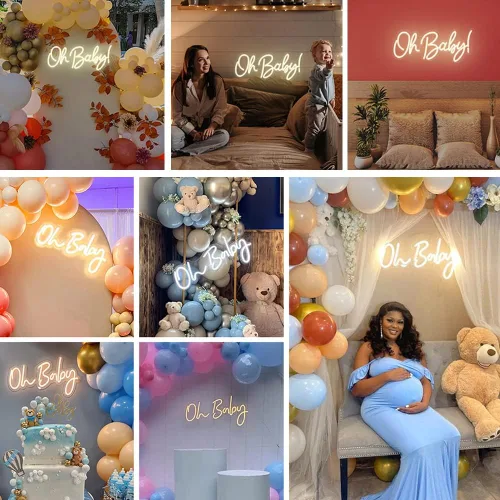 Oh Baby - Letrero de neón para decoración de pared, letrero de luz de neón personalizado para decoración de baby shower, letreros LED de neón