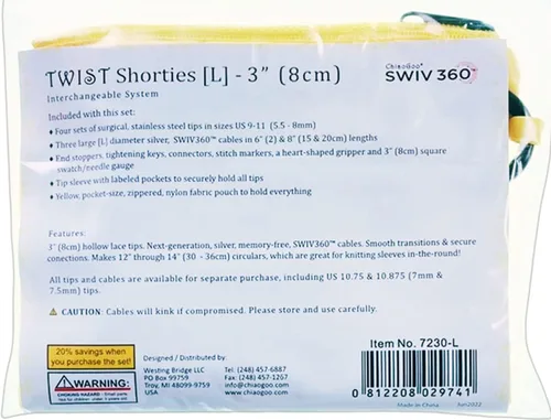 Miniatura 3 de ChiaoGoo Twist Shorties Set, 3" (8 cm) [L], US 9-11 (5.5-8 mm) US 9-11 (0.217-0.315 in)