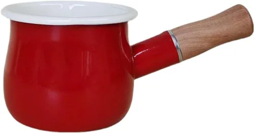 Miniatura 7 de Mini Olla de Leche Esmaltada de 0.6 Cuartos Mango de Madera Aislado 2 Picos Vertedores Calentador de Alimentos Pequeño Cacerola Bonita (D015, Morado)