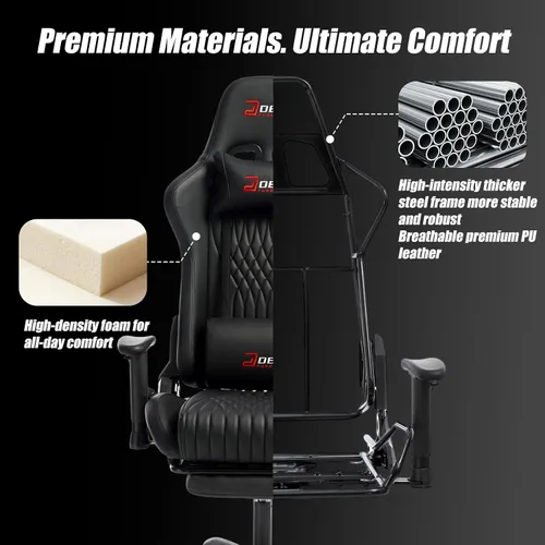 Miniatura 7 de Silla de juegos con reposapiés, silla de juego ergonómica con soporte lumbar y reposabrazos giratorio, silla reclinable para computadora de altura
