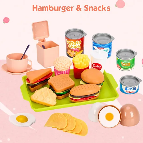 Miniatura 5 de 118 piezas de accesorios mini para cocina de juego para niños, juego de cocina de simulación con utensilios de cocina, vajilla y 2 juegos de frutas