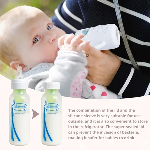 Miniatura 7 de Paquete de 3 fundas de silicona para biberones de vidrio natural Dr. Brown, soporte para biberones de grado alimenticio antiroturas con asas y 3