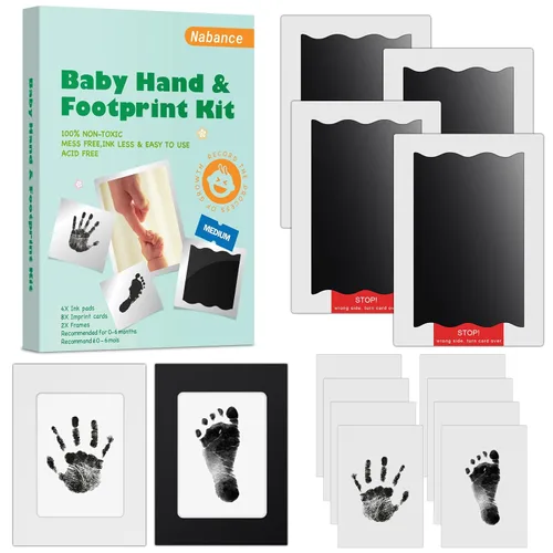 Nabance Kit de manos y huellas para bebé, kit de huellas y manos sin tinta para recién nacidos, 4 almohadillas de impresión sin tinta con 2 marcos