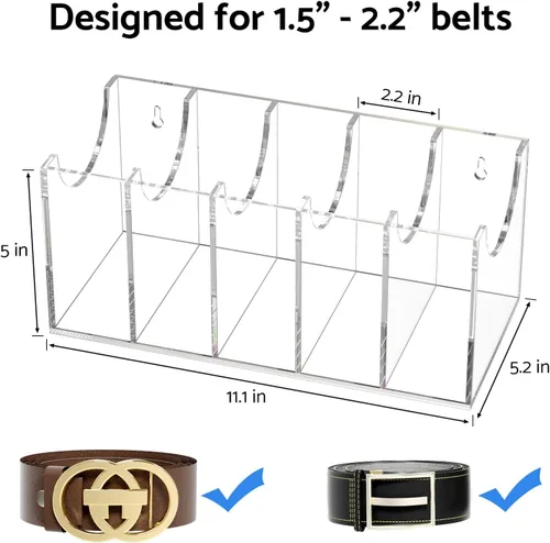 Miniatura 3 de FEMELI Organizador de cinturón, soporte de almacenamiento de contenedores de acrílico con 5 compartimentos, vitrina transparente para corbata