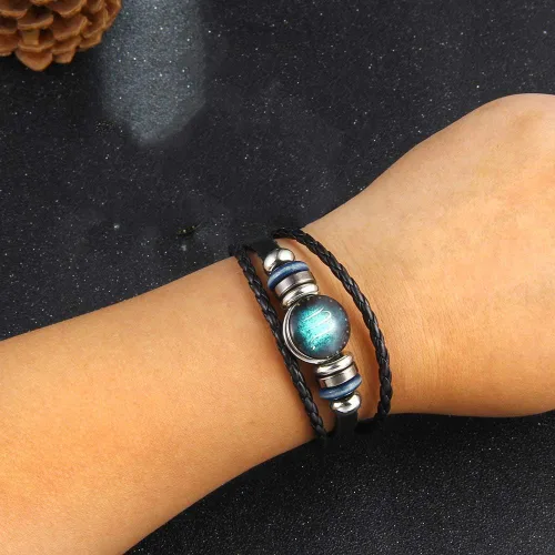Miniatura 5 de Juego de 2 pulseras y collar del zodiaco para hombres, joyería de signo del zodiaco, constelaciones de cuero, pulsera del zodiaco para hombres