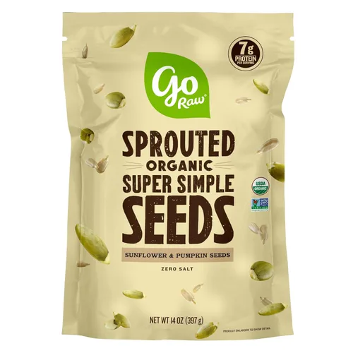 Go Raw , Mezcla de semillas de calabaza germinada y girasol | Keto | Vegano | Snacks sin gluten | Orgánico | Superalimento (el embalaje puede