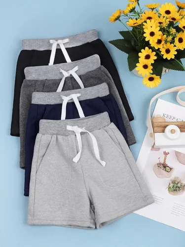 Miniatura 6 de Resinta Paquete de 4 pantalones cortos de punto para bebés y niños pequeños, pantalones cortos deportivos con bolsillo