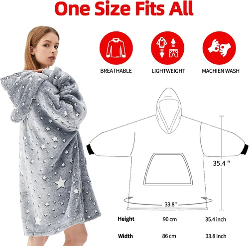 Miniatura 5 de Manta con capucha de gran tamaño, que brilla en la oscuridad, suave felpa cálida, sudadera con capucha para adultos, mujeres y hombres