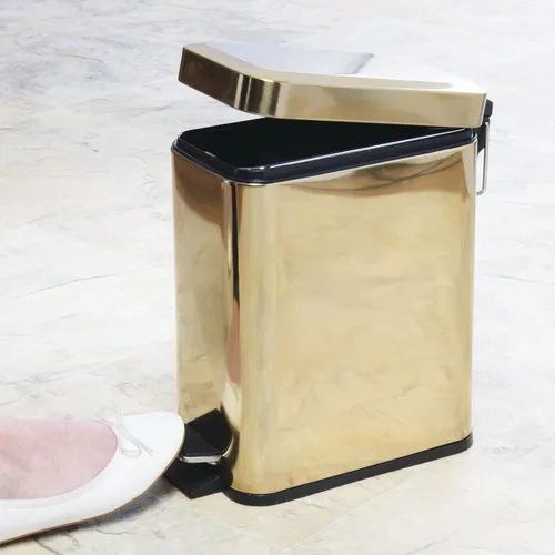 Miniatura 6 de mDesign Pequeño y moderno cubo de basura rectangular de metal con tapa y pedal de 1.3 galones, compacto, con cubo interior extraíble con asa