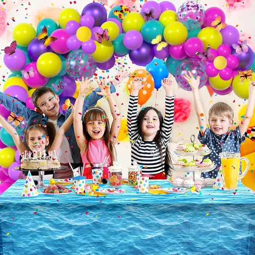Miniatura 5 de Globos rosa azul púrpura, 60 piezas de 30,5 cm Globos metálicos rosa púrpura turquesa amarillo con confeti para decoración temática mágica de Azul