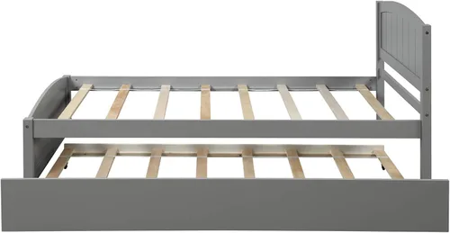 Miniatura 6 de Merax Cama de plataforma de madera con nido – Cama individual soporte de listones de madera, no necesita somier, gris