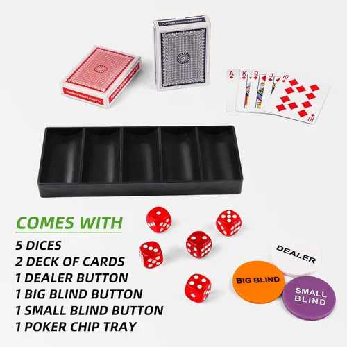 Miniatura 7 de Homwom Juego de póquer para viajar, 100 piezas, 5 colores, fichas de póquer profesionales en caja de regalo de cartón, fichas de póquer de casino