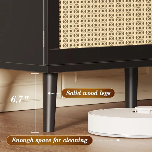 Miniatura 6 de SUPERJARE Soporte de TV para TV de 65 pulgadas, centro de entretenimiento con estante ajustable, consola de TV de ratán con 2 gabinetes, consola