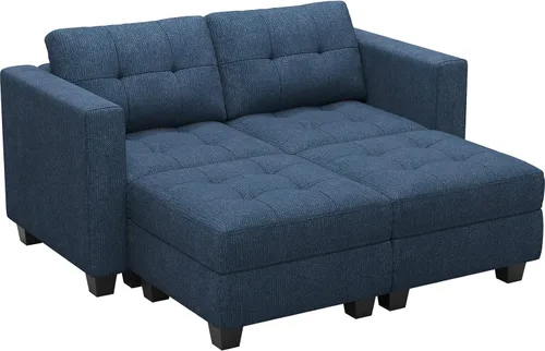 Miniatura 8 de Belffin Sofá modular modular con otomana de almacenamiento, sofá moderno en forma de L de tela con diván para espacios pequeños, azul