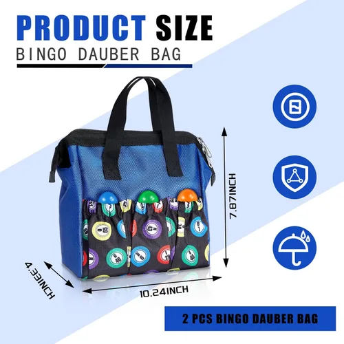 Miniatura 2 de Sweetude 2 piezas Bolsa de transporte para marcadores de bingo con asa y cremallera, bolsa de bingo con 6 bolsillos externos y 3 bolsillos internos