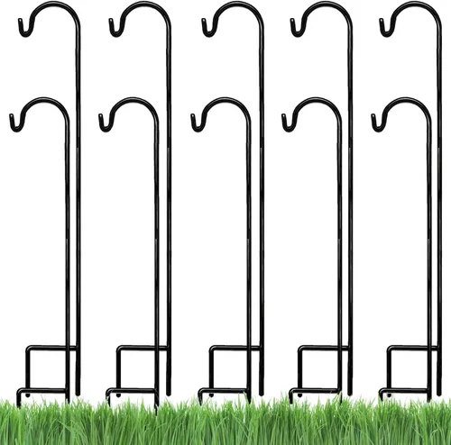 Ashman ganchos de pastor, paquete de 10 color negro, 35" de alto, hechos de metal de primera calidad para colgar luces solares, comederos de