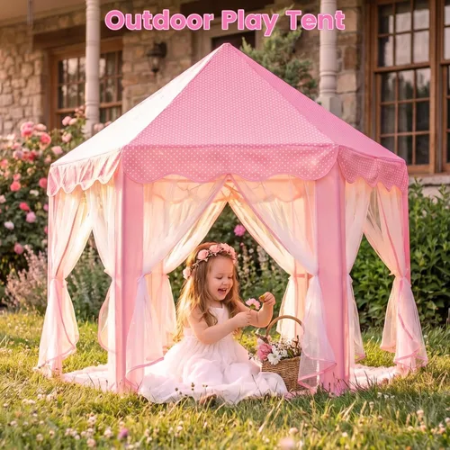Miniatura 7 de Tienda de campaña de princesa para niñas en interior: con alfombra, luces de estrella, tienda de campaña rosa para niños, juguetes para niñas