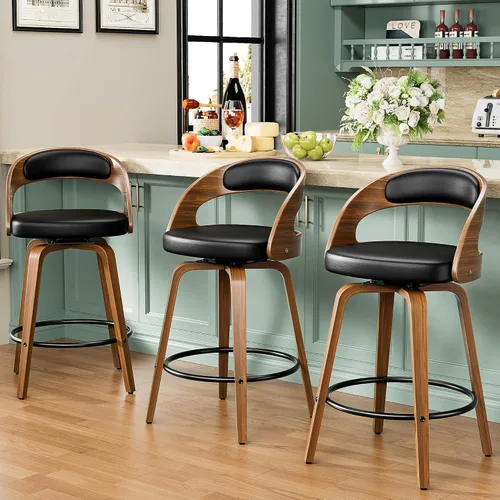 Miniatura 30 de YaFiti Taburetes de bar, taburetes de bar de 26 pulgadas de altura de mostrador con patas de madera curvada, taburetes giratorios con respaldo