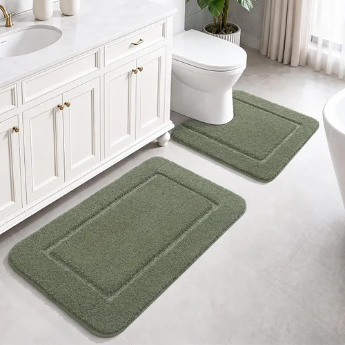 Miniatura 19 de LOCHAS Juego de Alfombras de Baño Beige, Juego de Alfombras de Baño Suaves de 2 Piezas, Tapete de Inodoro en Forma de U de 20x20 y Alfombras de Baño