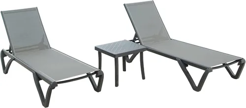 Miniatura 9 de Domi - Juego de 3 tumbonas para patio, sillas de aluminio de polipropileno para exteriores con 5 posiciones ajustables, mesa auxiliar para playa