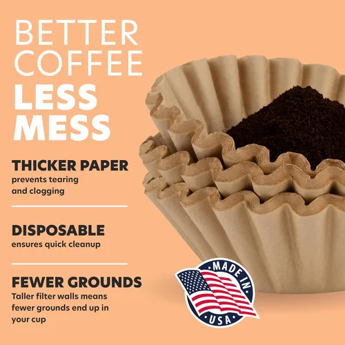 Miniatura 5 de Filtros de café de 8 a 12 tazas, 200 unidades, estilo cesta, filtro de café marrón natural sin blanquear, fabricado en los Estados Unidos