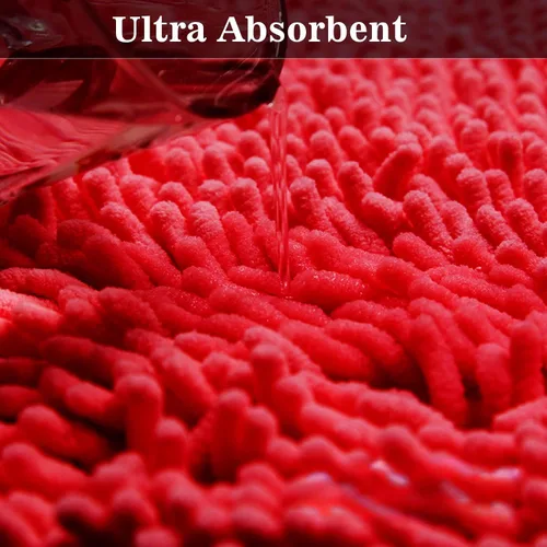 Miniatura 3 de Alfombra de Baño Media Redonda Rugas de Baño Rojo Alfombras Semicirculares de Baño de Chenilla Alfombras de Baño Absorbentes de Agua para Piso