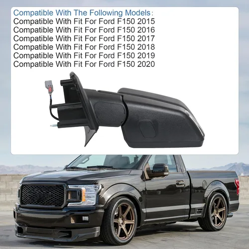 Miniatura 2 de JDMSPEED Espejo retrovisor lateral izquierdo eléctrico con calefacción, señal LED texturizada, negro, izquierdo, LH, compatible con Ford F150