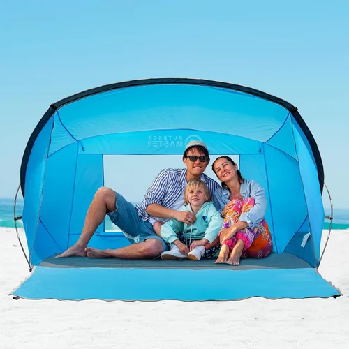 Miniatura 13 de OutdoorMaster Tienda de campaña de playa para 3-4 personas, fácil instalación y portátil, toldo de refugio solar con protección UV UPF 50+, tragaluz