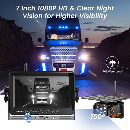 Miniatura 6 de Cámara de respaldo inalámbrica solar magnética para remolque de camión RV – Monitor 1080P de 7 pulgadas, instalación de 1 minuto, sin demora, cámara
