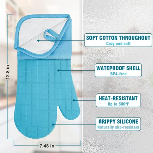 Miniatura 4 de Manoplas de horno y soportes para ollas, 4 juegos, guantes de horno resistentes al calor de 500 ℉ y soporte para ollas, guantes largos para horno