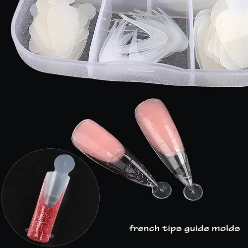 Miniatura 4 de Calcomanías dobles de forma francesa, 60 piezas de almohadillas de silicona reutilizables de doble forma, puntas de manicura francesa, molde